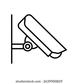 Outline icon of a surveillance camera mounted on a ceiling for security monitoring systems. Flat vector illustration.