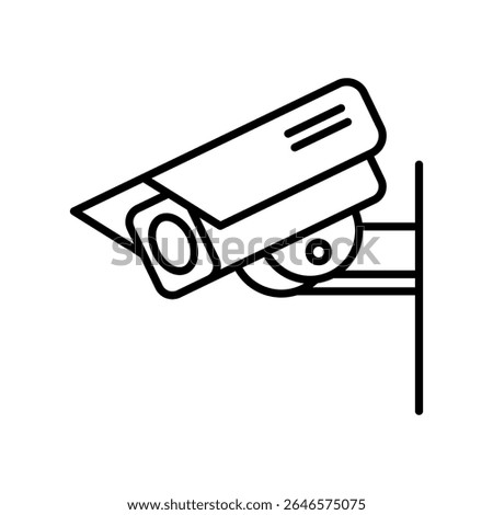 Outline icon of a surveillance camera mounted on a ceiling for security monitoring systems. Vector illustration.