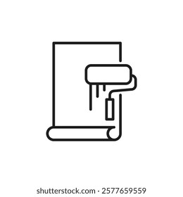 An outline icon symbolizing the renovation and construction industry, showcasing a paint roller and a wall representation. Perfect for themes related to home improvement and renovation projects