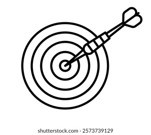 Outline icon of a target with darts. Editable stroke.