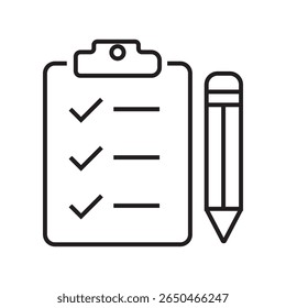 Ícone de estrutura de tópicos de uma lista de verificação de tarefa com vários itens. Representa produtividade, gerenciamento de tarefas ou processo de fluxo de trabalho. Traçado editável, estilo linear. ilustração de vetor 