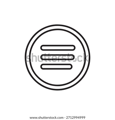 Outline icon with three horizontal lines in a circle for more options on white back ground