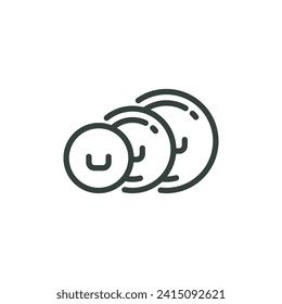 Outline Icon Three Lids Top View, Covers for Frying Pan Saucepan Pot. Such Line Sign as Kitchenware Cooking Utensils Tableware Kitchen Items For Cooking. Vector Isolated Pictogram on White Background.