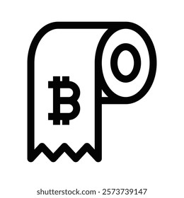 Outline icon of toilet paper roll with Bitcoin symbol. Editable stroke.