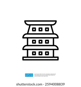 Outline Icon of a Traditional Asian Architecture Building Structure in Minimalist Design with Clean Lines and Simple Shapes