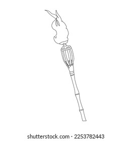 Icono de contorno de la antorcha tradicional de bambú ramadán con llama, ilustración vectorial en estilo moderno. Recursos gráficos editables para muchos fines.