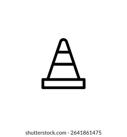 Outline icon of a traffic cone with a square base and horizontal bands. Monochrome vector graphic for road safety or construction themes.