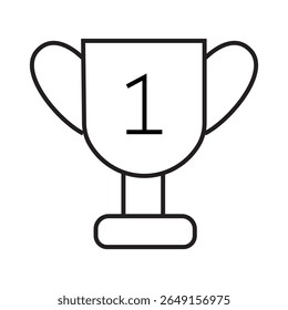 Outline icon of trophy with a star symbol representing success, victory, and best achievement. Editable stroke. Vector illustration.