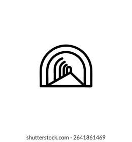 Outline icon of a tunnel entrance, depicted as a bold, arched opening. Monochrome vector graphic for transportation or passage themes.