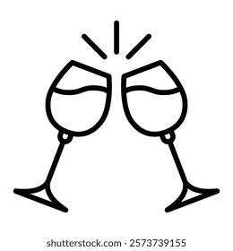Outline icon of two glasses clinking for a toast. Editable stroke