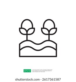 Outline Icon of Two Growing Plants in a Field Representing Farming and Agricultural Practices for Sustainable Growth