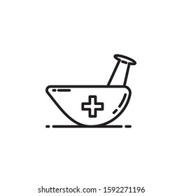 Outline icon vector Mortar And Pestle. Other name is Mortar grinding machine.