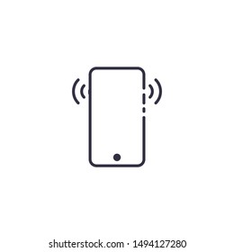Outline icon of vector smartphone with sound waves or vibration.