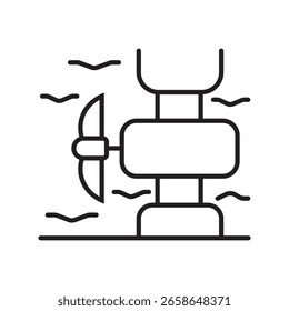 Umrisssymbol der vertikal installierten Turbine mit fließender Wasserrichtung, verwendet in Wasserkraftwerken mit editierbarem Hub.