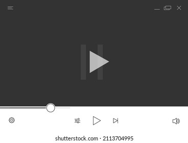 Outline icon video player template. Interface mockup on light backgrpund which is easy to edit. Minimal art to display and watch movie clip on website landing page