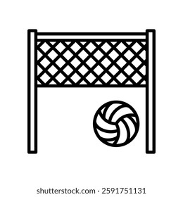 Outline Icon of Volleyball Net with Volleyball Ball