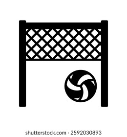 Outline Icon of Volleyball Net with Volleyball Ball