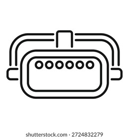 Ícone de contorno de um headset vr apresentando uma interface digital com realidade aumentada