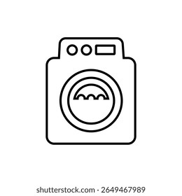 Outline icon of a washing machine. Represents laundry service, household chores, or home appliance categories. Editable stroke, vector illustration.