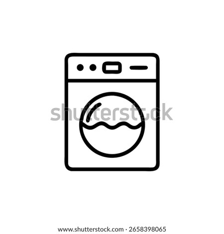 Outline icon a washing machine with wavy water inside laundry appliance