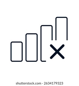 Outline icon of weak or lost signal with crossed mark representing no network or connection error
