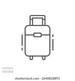 Outline Icon of Wheeled Travel Bag Thin Line Editable Stroke for Tourism Vacation or Flight Baggage Use