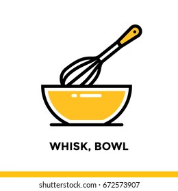 Outline icon WHISK, BOWL of bakery, cooking. Vector line icons suitable for info graphics, print media and interfaces