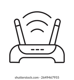 Outline icon of Wi-Fi router. Represents internet connection, wireless signal, and network technology. Editable stroke, vector illustration.