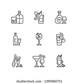 Outline icons about alcoholic drinks.