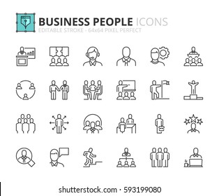 Outline icons about business people. Editable stroke. 64x64 pixel perfect.