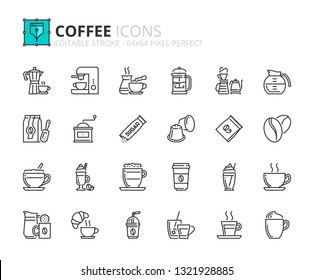 Outline icons about coffee. Editable stroke. 64x64 pixel perfect.