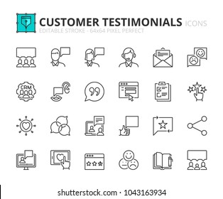 Outline icons about customer testimonials. Editable stroke. 64x64 pixel perfect.