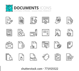 Outline icons about documents. Editable stroke. 64x64 pixel perfect.