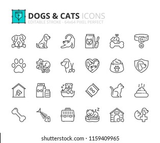 Outline icons about dogs and cats. Pets. Editable stroke. 64x64 pixel perfect.