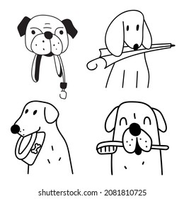 Outline icons about dog's training. Vector outline illustration on white background.   