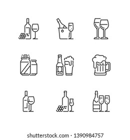 Outline icons about drinks. Wine and beer