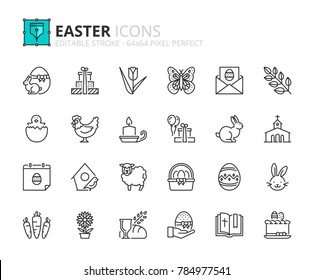 Outline icons about Easter. Editable stroke. 64x64 pixel perfect.