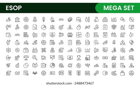 Outline icons about ESOP employee stock ownership plan. Contains such icons as company, win-win, scheme and benefits.