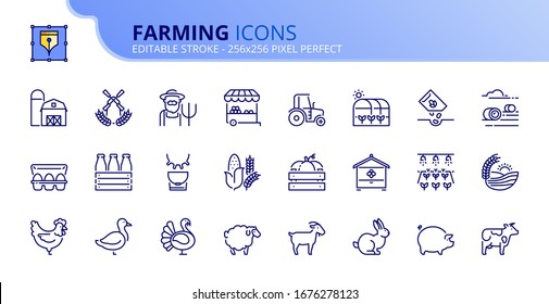 Outline Icons About Farming.  Editable Stroke. Vector - 256x256 Pixel Perfect.