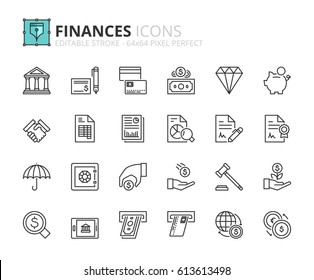 Outline icons about finances. Editable stroke. 64x64 pixel perfect.