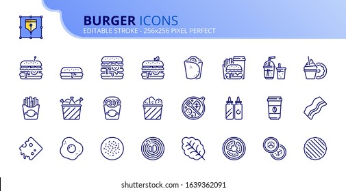 Outline icons about food and drink. Burger. Editable stroke. Vector - 256x256 pixel perfect.