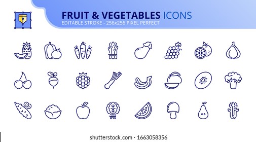Outline icons about  fruit and vegetables. Healthy food.  Editable stroke. Vector - 256x256 pixel perfect.