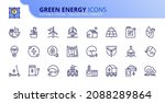 Outline icons about green energy. Ecology concept. Contains such icons as CO2 neutral, solar, geothermal and wind energy, hydropower, biofuel and biomass. Editable stroke Vector 256x256 pixel perfect