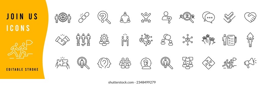 Outline icons about headhunting. Recruitment, hiring process. Editable stroke