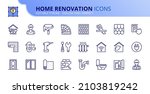 Outline icons about home renovation. Contains such icons as repair, tools, building materials, worker, sanitary, carpentry, architecture  and decor. Editable stroke Vector 256x256 pixel perfect