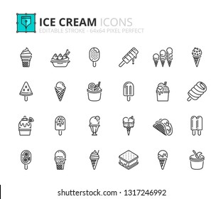 Outline icons about ice cream. Editable stroke. 64x64 pixel perfect.