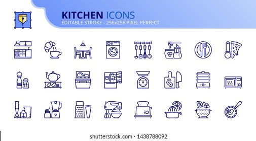 Outline icons about kitchen. Editable stroke. Vector 256x256 pixel perfect.