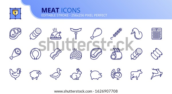 Outline icons about meat. Food. Editable stroke.\
Vector - 256x256 pixel\
perfect.