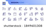 Outline icons about mission. Business concepts. Contains such icons as businessman with flag, achievement and goal. Editable stroke Vector 256x256 pixel perfect