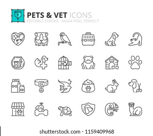 Outline icons about pets and vet. Pet care. Editable stroke. 64x64 pixel perfect.